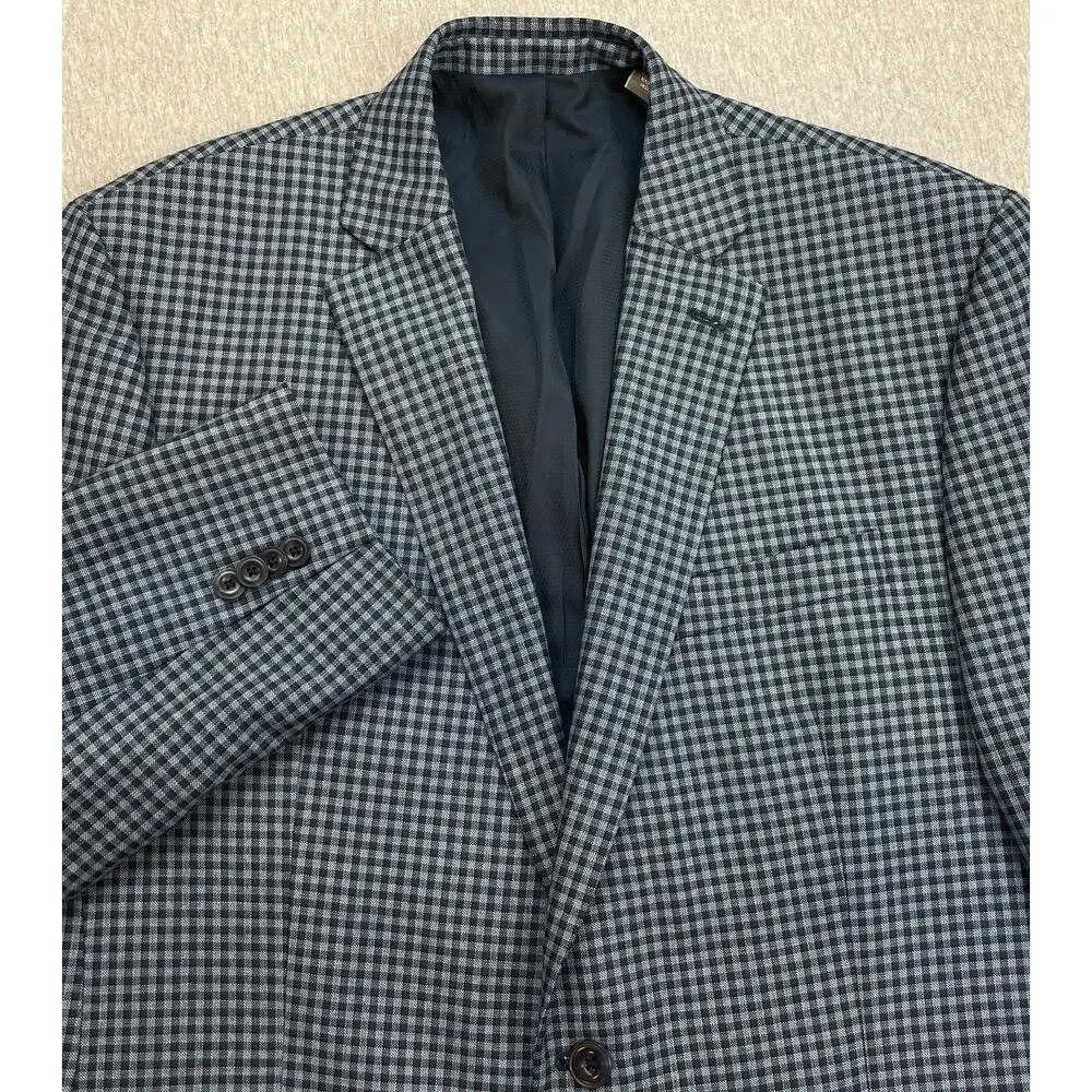 Michael Kors Blazer Men 42L Gingham Double Vented Notch‎ Lapel 2 Button Jacket